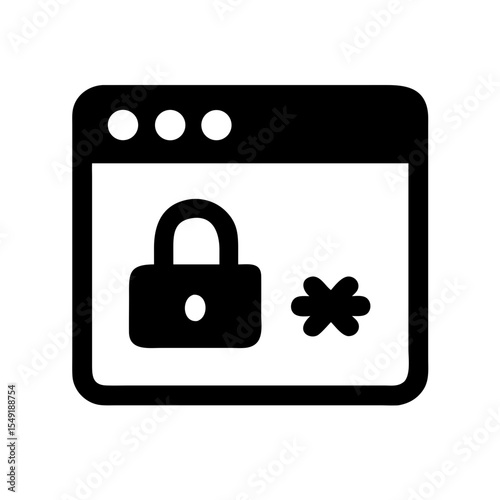 Black and white icon of a web browser window with a padlock and asterisk, symbolizing password management and encrypted login storage.

