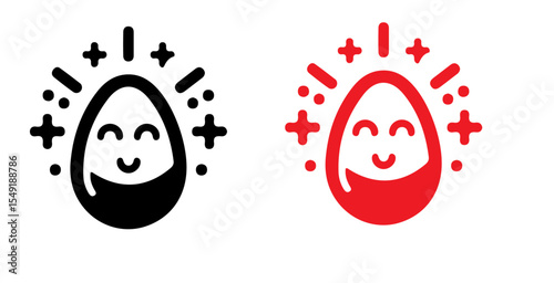 An illustration of a happy egg with sparkles in black and red colors on a white background design element