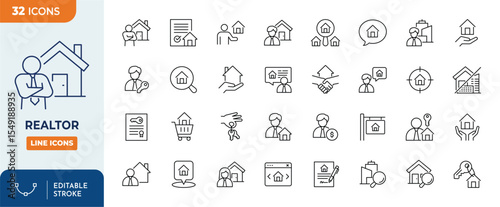 Realtor line editable icon set. Editable stroke. Vector illustration