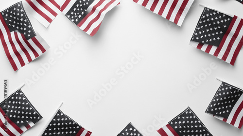Minimal USA Paper Flags on White Background in Soft Light for Patriotic Themes, National Celebrations, or Memorial Holiday Visual Design