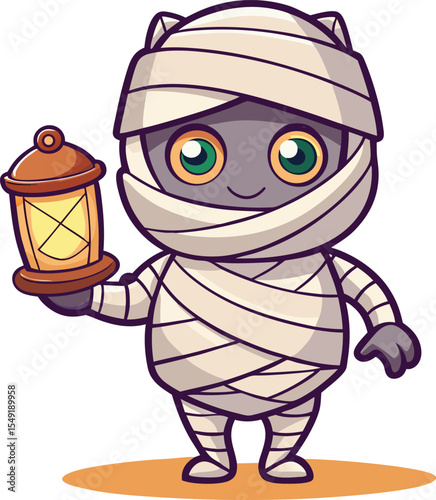 Cute Cartoon Mummy Holding a Lantern