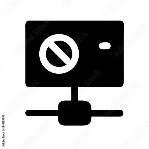 Black and white icon of a computer screen with a prohibition sign, symbolizing blocked IP address or restricted network access.
