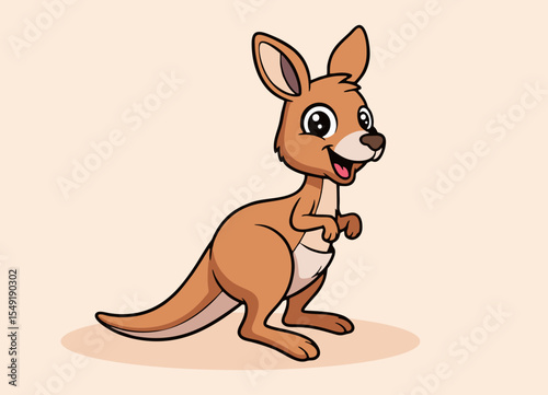 cute little kangaroo with big eyes running and smiling happy