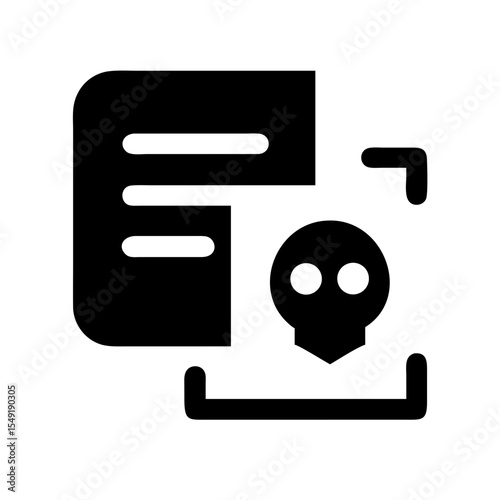 Black and white icon representing a threat log with a skull symbol, indicating digital danger, malware, or security breach alerts.
