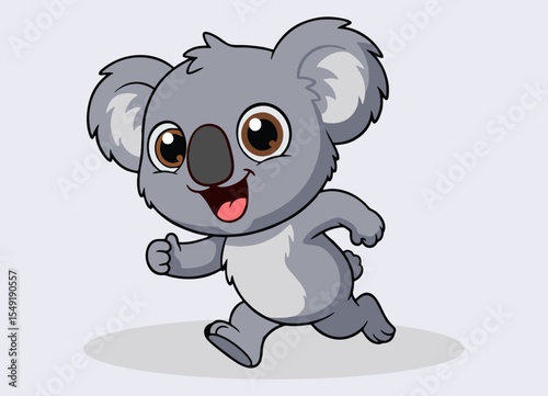 cute little koala with big eyes running and smiling happy