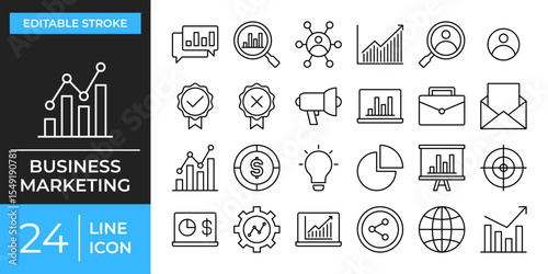Business marketing icon set. Containing business, marketing, management, teamwork, growth, website, target, goal and more. Vector illustration