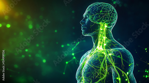 Human Body with Highlighted Nervous System and Brain