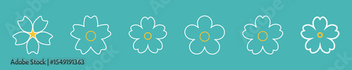 Flower icon set. Retro spring summer white flower design vector. Camomile. Cute round flower plant collection isolated on white background.