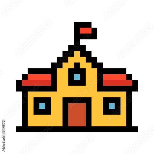 Pixel Art School Building in 8-Bit Style