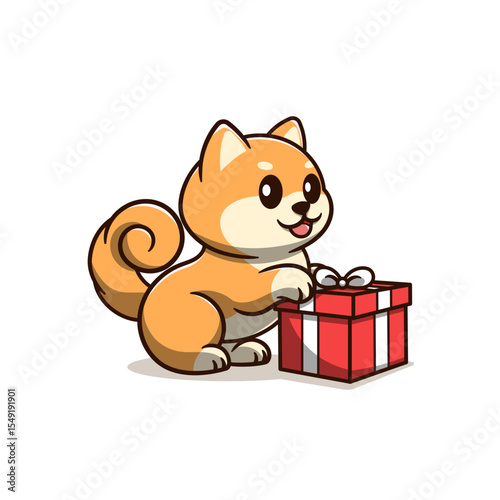 shiba inu holding a birthday gift box