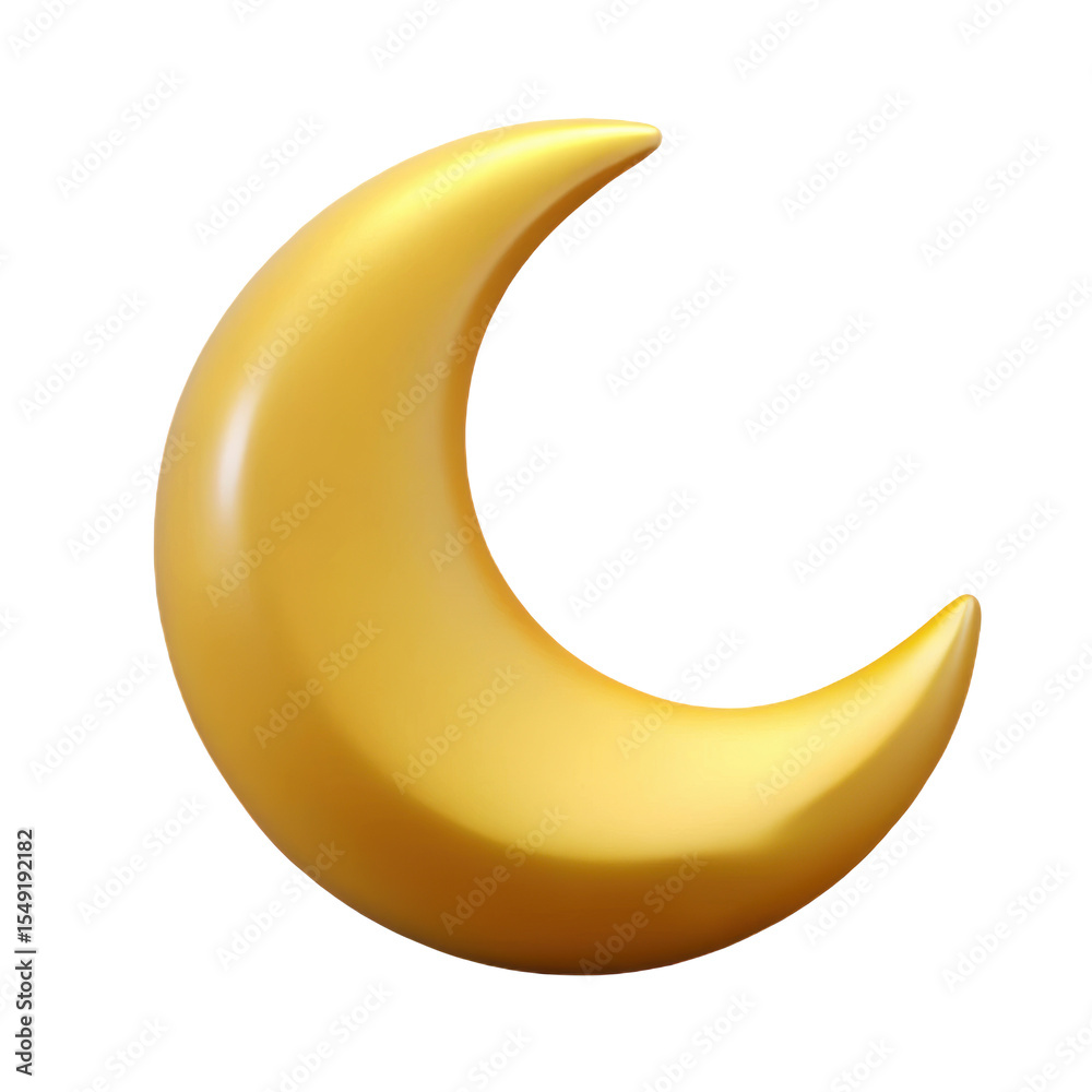 Golden crescent moon 3d render isolated on transparent background Golden crescent moon 3d render isolated on transparent background