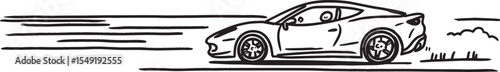 Hand drawn style race car isolated on white background.