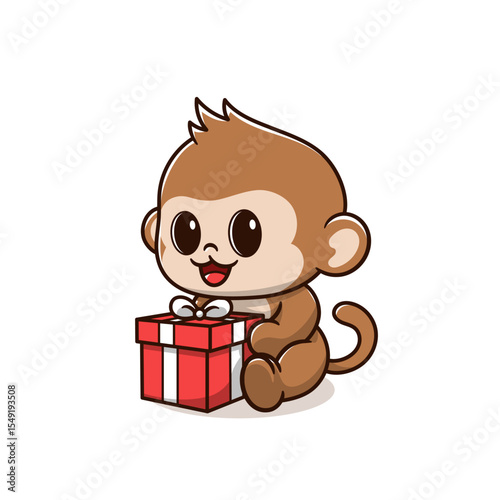 monkey holding birthday gift box cartoon