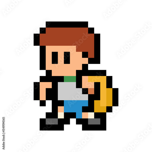 8-Bit Pixel Art Boy Student with Backpack