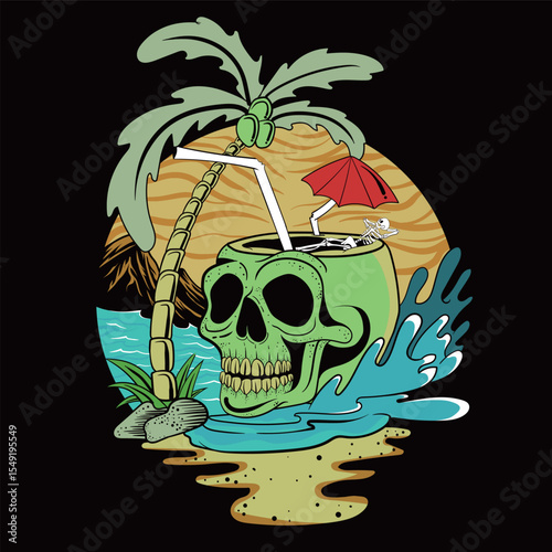 Halloween Illustration, Skull, Bones, Skeleton, Pumpkin, Witch, Cat, Spooky, Happy Halloween