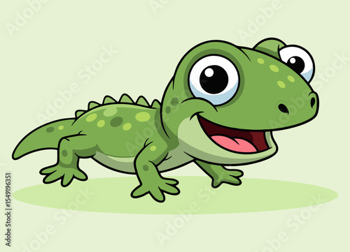 cute little lizard with big eyes  running and and smiling happy
