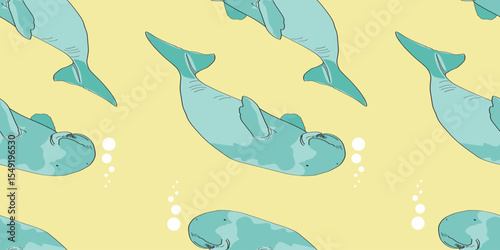 Dugong Cartoon Seamless Wallpaper.