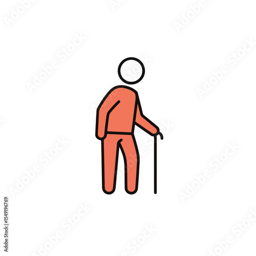 Elderly person walking with cane. Icon Illustration.