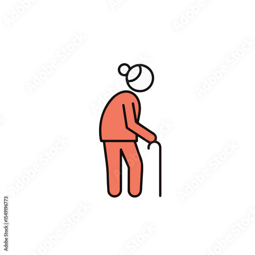 An elderly woman using a cane, a symbol of age and support.