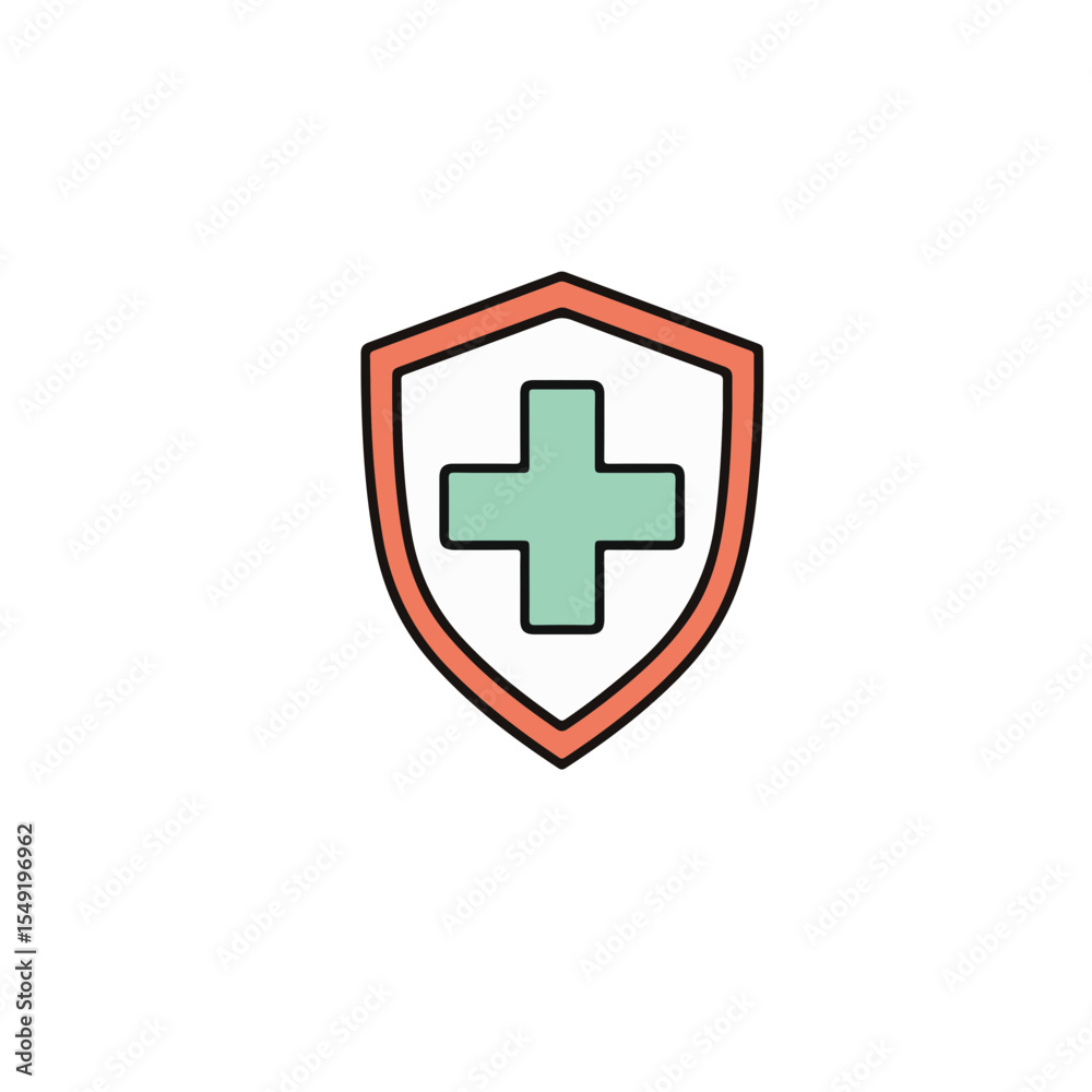 Fototapeta premium A health and safety icon featuring a shield and a medical cross.