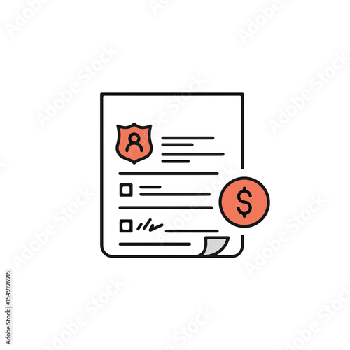 Document with shield and dollar icon illustration.