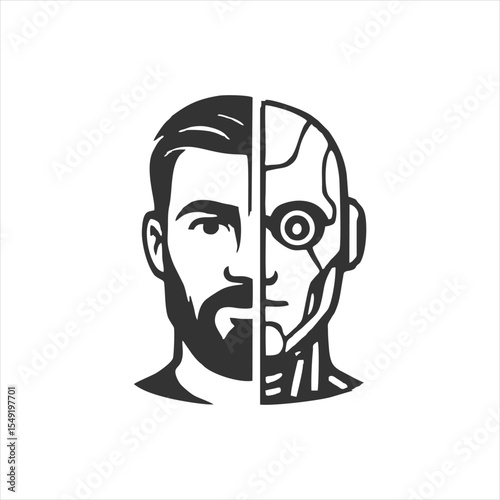 Human vs. Machine: A Half-Face Portrait of Man and Robot in Stark Contrast