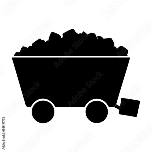 A coal cart full black silhouette vector illustration design