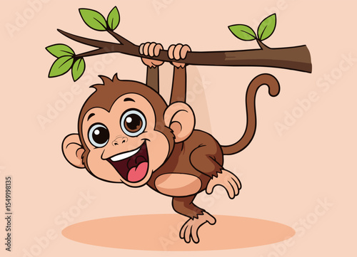 cute little monkey with big eyes  running and and smiling happy