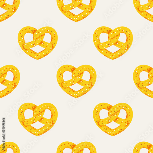 Pretzel seamless pattern. Heart shaped pretzel background. Vector illustration