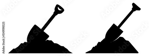 Set of shovel in dust full black silhouette vector illustration design