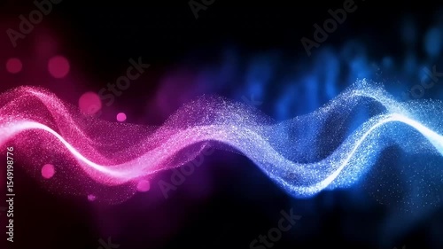 Abstract Wave Formed From Sparkling Pink And Blue Particles On Black Background