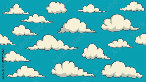 Fluffy clouds floating on a bright blue sky, suitable for children's illustrations or educational materials