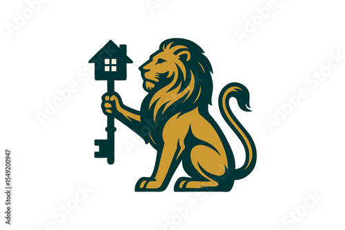 Lion Holding House Key: Logo Concept for Real Estate