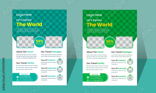 5 set of travel flyer design templates, tour flyer. Modern Travel Flyer Template Design for travel agency. 