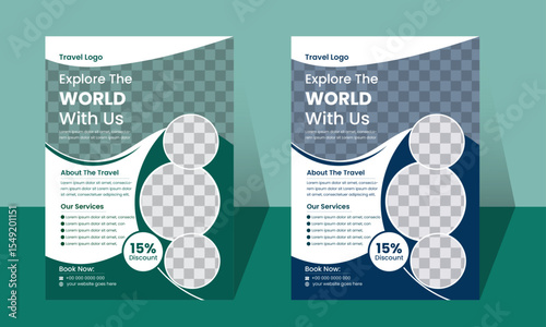 5 set of travel flyer design templates, tour flyer. Modern Travel Flyer Template Design for travel agency. 