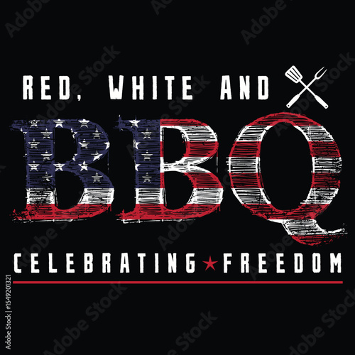BBQ Red, White, and Blue with American Flag Vector