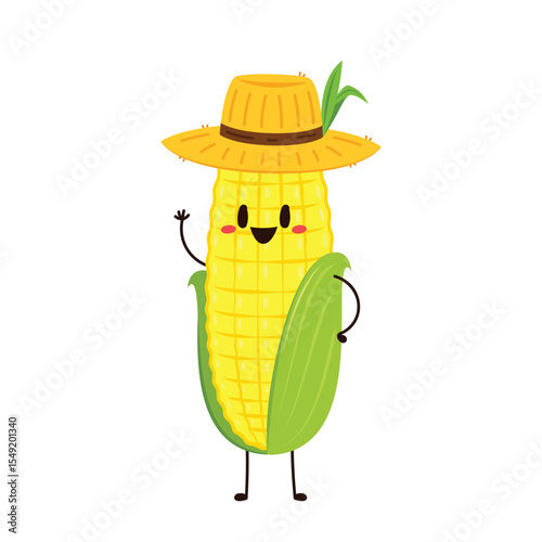 Corn cartoon vector. Cute vegetable vector character isolated on white. Corn mascot.