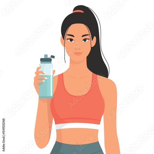 Young Woman in Fitness Outfit Holding Water Bottle