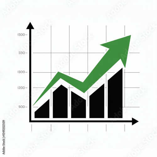 Green arrow graph showing upward trend and business growth over time