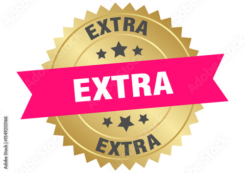 extra. extra round pink and gold label isolated on transparent background