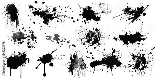 ink blots and splats. detailed ink splats Hyperrealistic Highly Detailed Isolated On Transparent Background	
