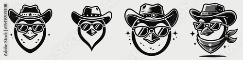 Penguin. Cowboy Western American Cartoon Animal Clipart Line Art Vector Illustration. Flightless seabird a polar region creature water fowl living near the antarctic.