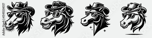Horse. Cowboy Western American Cartoon Animal Clipart Line Art Vector Illustration. Equine domestic animal farm beast a four-legged creature for riding and work.