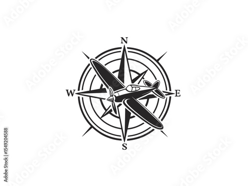 Abstract Silhouette Of A Vintage Propeller Airplane Embedde Vector Art