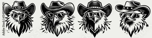 Hawk. Cowboy Western American Cartoon Animal Clipart Line Art Vector Illustration. Raptor kind avian predator hunting bird of prey wildlife viewing.