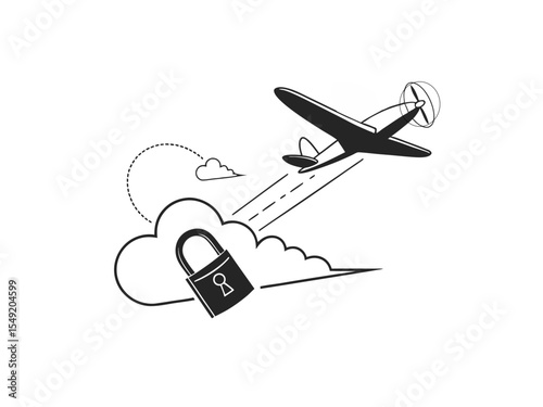 Contemporary Vintage Airplane Silhouette Flying Into A Cloud Sh Vector Art