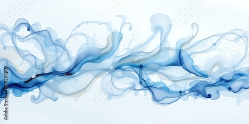 Abstract blue and gray ink wash painting with flowing shapes on a white background art