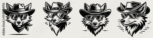 Coyote. Cowboy Western American Cartoon Animal Clipart Line Art Vector Illustration. Wild canine an west mammal habitat predator desert fauna.