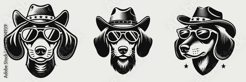 Dachshund Dog. Cowboy Western American Cartoon Animal Clipart Line Art Vector Illustration. Wiener breed canine a small hound for family devotion and joy.