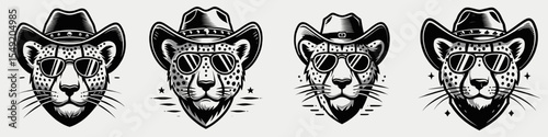 Cheetah. Cowboy Western American Cartoon Animal Clipart Line Art Vector Illustration. Feline predator a swift spotted hunter known for amazing pace and agility on land.